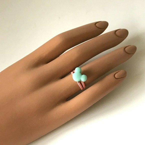 Vintage Disney Mickey Mouse Ears Ring Size 5 6 7 Macaroon Snacks Pink Aqua - Picture 6 of 10